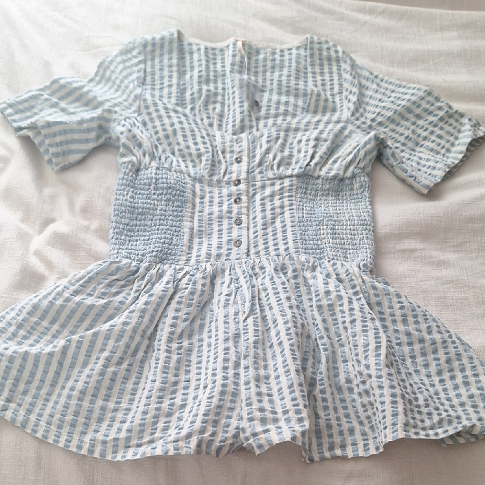 Blue and White Gingham FREE PEOPLE WILLOW ROMPER. Perfect for Spring!